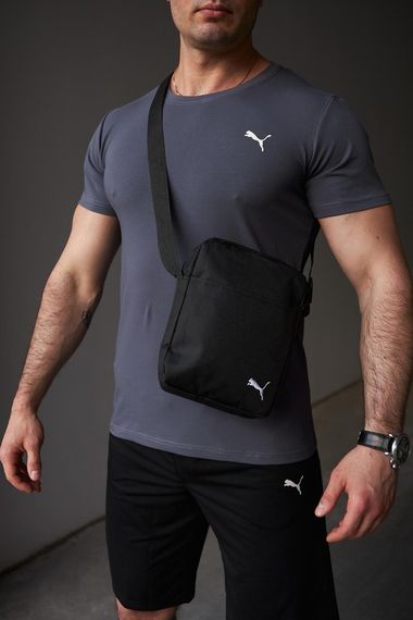 Комплект чоловічий Puma: футболка темно-сіра + шорти чорні + барсетка чорна (8639158568) | Зображення 2