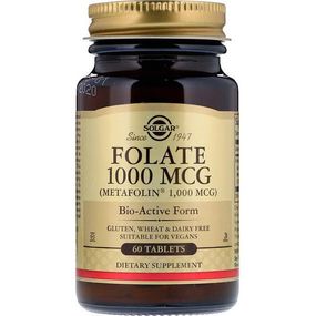 Фолієва кислота Solgar Folate 1000 mcg (as Metafolin) 60 Tabs