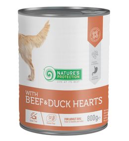 Корм Nature's Protection with Beef & Duck Hearts влажный с говядиной и утиным сердцем для взрослых собак 800 гр