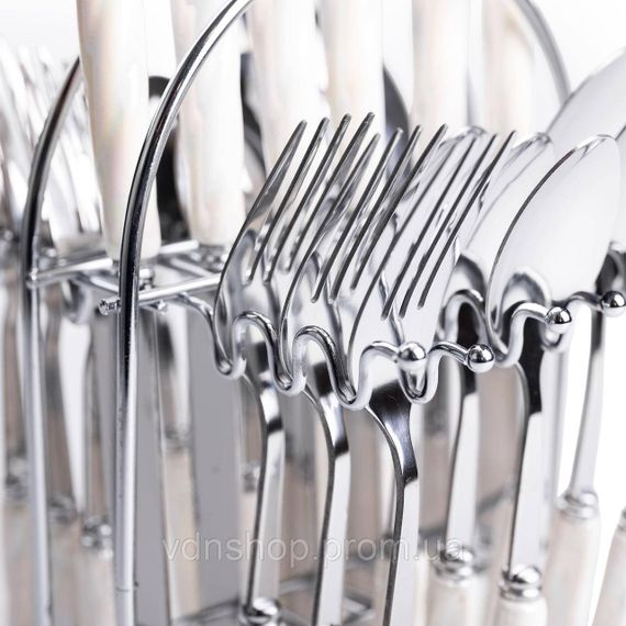 Набор столовых приборов на подставке 24 предмета столовый набор на 6 персон Белый с серебром HP-20-50 | Зображення 5