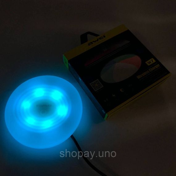 Бездротова зарядка з підсвічуванням 7 кольорів 10W 7 COLOR Awei W7 + WIRELESS CHARGE TO-43 | Зображення 9