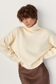 Теплий вільний гольф з розрізами внизу - кремовий цвет, ONE SIZE (є розміри)