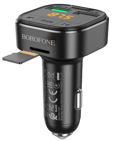 FM трансмиттер модулятор Borofone BC43 Flash QC3.0 Bluetooth Автомобильное зарядное устройство Черный | Зображення 4
