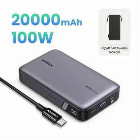 Повербанк UGREEN Nexode Power Bank 20000mAh 100W с кабелем и чехлом