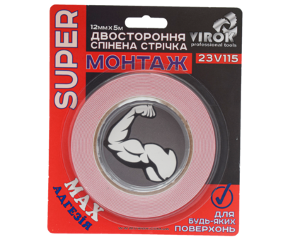 Стричка 2-стороння спинена VIROK Moment Fix: 12 мм х 5 м VR-23V115