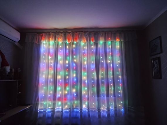 Гирлянда штора 3x2 метра, 200LED, "светодиодные капли" от USB, мульти цвет, 8 режимов + пульт | Зображення 1