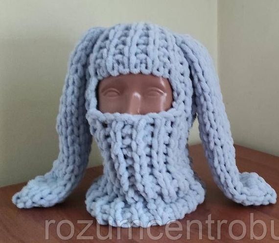 Балаклава колір 500 плюшева з вушками зайчика сіра | Зображення 1