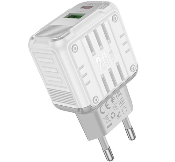 Зарядний пристрій Hoco C135A USB QC3.0 / Type-C PD3.0 20W швидка зарядка - White | Зображення 2
