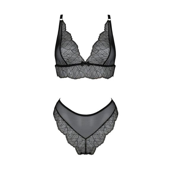 Комплект белья Passion Amberly Set 6XL/7XL black, лиф, трусики бразилиана, люрексовая нить | Зображення 2