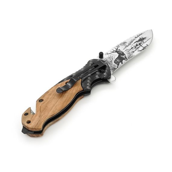 Ніж складний Browning-X50-3D, ручка сталь + карбон + дерево, довжина 206 мм, 250 гр, Box | Зображення 2