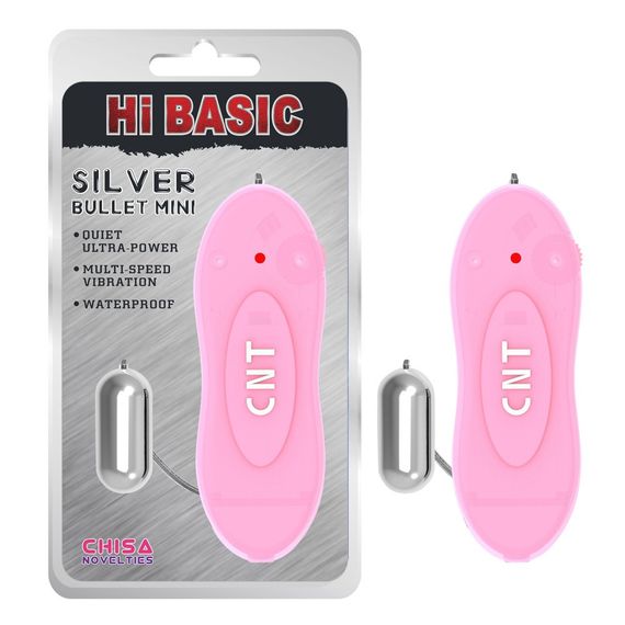 Вибропуля серебристая Chisa Hi-Basic Bullet CNT Mini с розовым пультом управления Sex Aura
