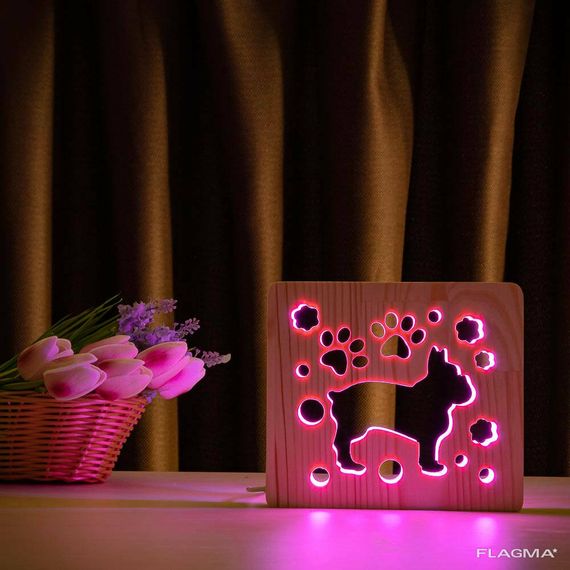 Светильник ночник ArtEco Light из дерева LED "Собака бульдожка" с пультом и... | Зображення 6