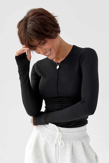 Однотонний лонг із еластичної тканини - чорний цвет, XL (є розміри)