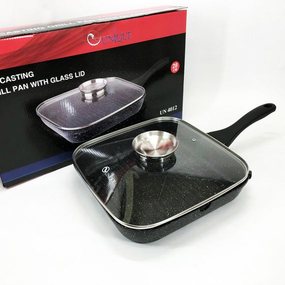 Сковорода гриль UNIQUE UN-4012 стильна 24см, Надійна сковорода з антипригарним покриттям | Зображення 3