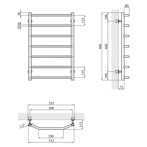 Сушарка для рушників водяна Kroner KRP Diva WT800x500-7 (CV036305) | Зображення 4