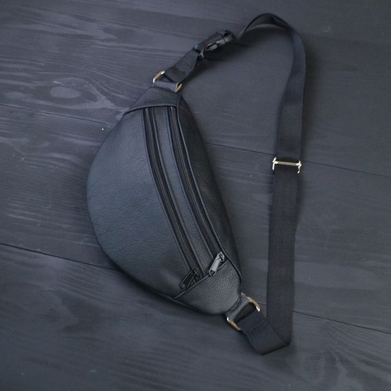 Бананка з натуральної шкіри, сумка чоловіча-жіноча барсетка чорна сумочка | Зображення 9