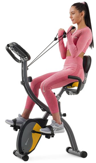 Велотренажер магнітний Hop-Sport HS-3010X Grix X-Bike з еспандерами сіро-жовтий | Зображення 1