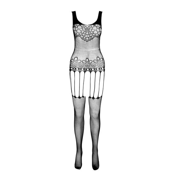 Бодистокинг Passion ECO BS001 One Size white, с доступом, имитация подвязок, флористический декор | Зображення 2