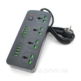Сетевой фильтр Т25, 4 розетки + 8 USB + 2 PD, 2 м, сечение 3х0,75мм, 3000W, Black, Box