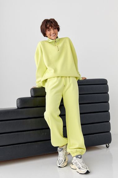 Утеплений спортивний костюм із джогерами та світшотом - салатовий цвет, L/XL (є розміри)