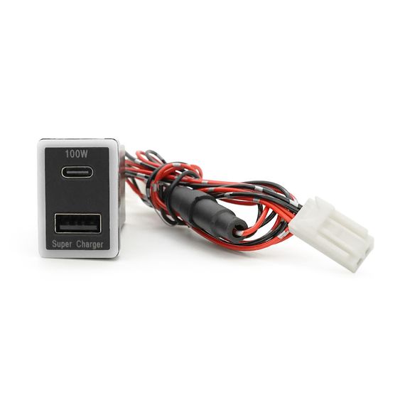 АЗУ врізне 130W-D01T03-С, PD+QC, Type-C: 100W, USB: 30W, LED підсвічування, комплект дротів з роз'ємами, 33x22х58mm, Black | Зображення 4