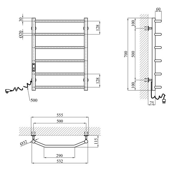 Сушарка для рушників електрична Kroner KRP Diva EL700x500-6 (CV036322) | Зображення 5