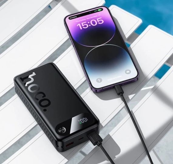Power Bank павербанк Hoco J154A портативна швидка зарядка 20000 mAh 3 порта USB Type-C USB-A LED-дисплей 22,5 Вт Чорний | Зображення 4