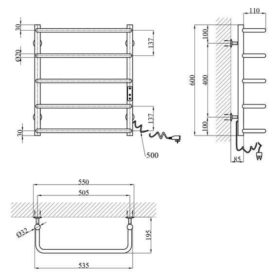 Сушарка для рушників електрична Kroner KRP Stil ER600x500-5 (CV036341) | Зображення 5