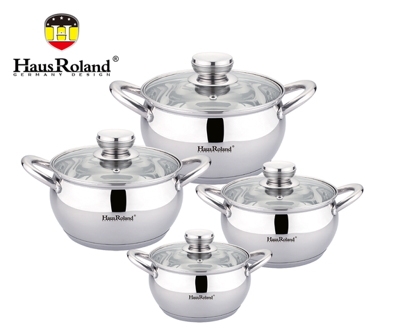 Набір каструль Haus Roland HR113-2, 4 шт. з неіржавкої сталі 1,9/2,6/3,6/6,1 л. Сріблястий (HR113-2)