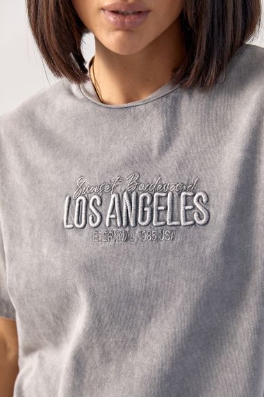Футболка тай-дай з написом Los Angeles - світло-сірий цвет, S (є розміри) | Зображення 3