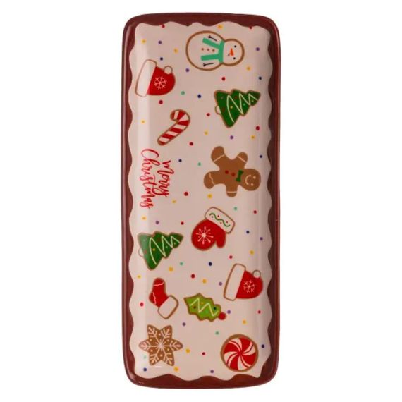 Блюдо сервировочное новогоднее для закусок Merry Christmas 34×14×2 (см) блюдо прямоугольное рождественское из фарфора CR-1-38 | Зображення 2