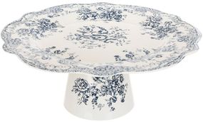 Блюдо-тортівниця порцелянова "Англійська Троянда" Ø27см на нозі, синій орнамент