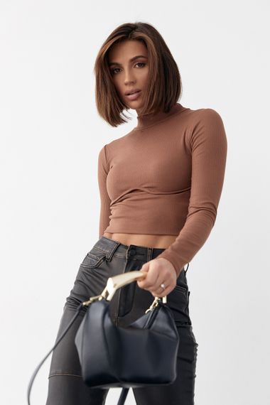 Трикотажный кроп-топ с фигурным швом и вырезом - коричневый цвет, XL (есть размеры) | Зображення 4