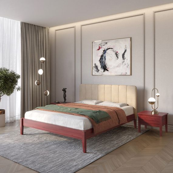 Полуторне дерев&#039;яне ліжко Mebigrand Лондон ДК Махонь/Аляска 23 (Бежевий) Б1 120х200 см