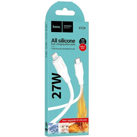 Дата кабель Hoco X124 Bien silicone Type-C to Lightning 27W (1m) White | Зображення 1