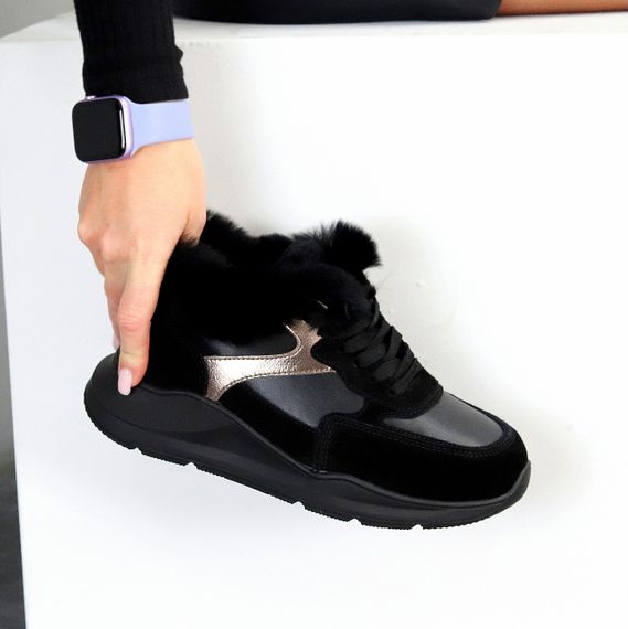 Утеплені чорні кросівки натуральна замша + шкіра 38