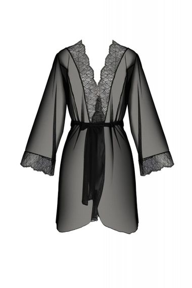 Пеньюар Passion AMBERLY PEIGNOIR 4XL/5XL, black, ажурні декольте та манжети, широкі рукави Sex Aura | Зображення 2