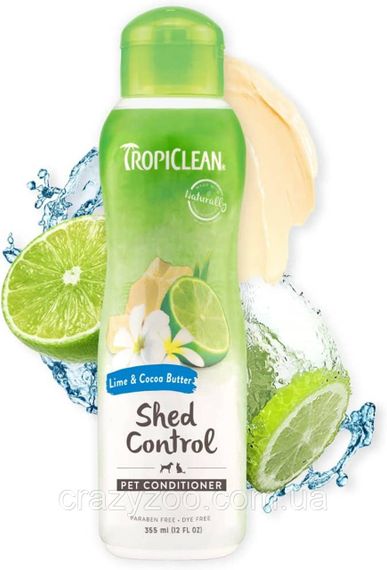 Кондиціонер для собак та котів TropiClean Лайм та какао-масло для контролю линяння 355 мл 202535
