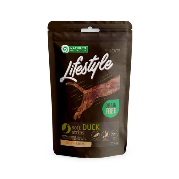 Ласощі для котів, м'які смужки з качки, Nature's Protection Lifestyle Snack For Cats Soft Duck Strips 75г