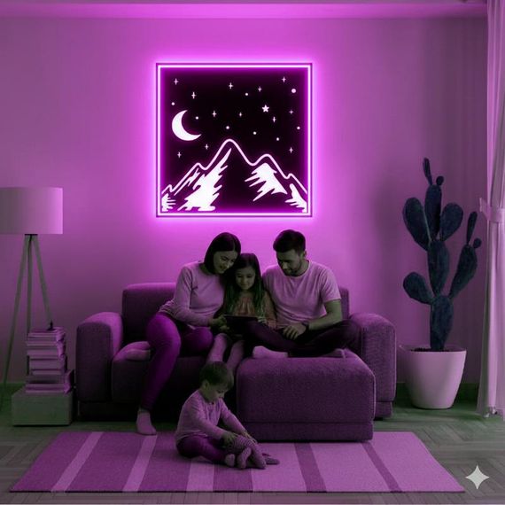 Панно декоративне картина на стіну Гори та місяць LED 16 кольорів телефон 400х400 acr-p000131 | Зображення 7