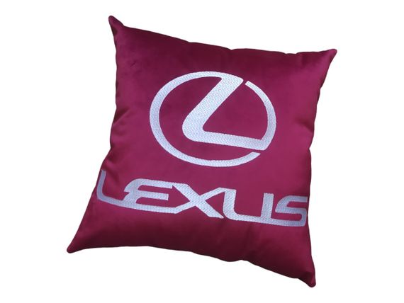Авто Подушка з вишивкою логотипу марки лексус Lexus малиновий автомобілісту 02224