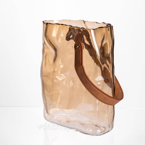 Подарункова скляна ваза сумочка з ручкою 18×9×25 (см) декоративна ваза 2.8 (л) для квітів Коричневий HP-19-157-1 | Зображення 3