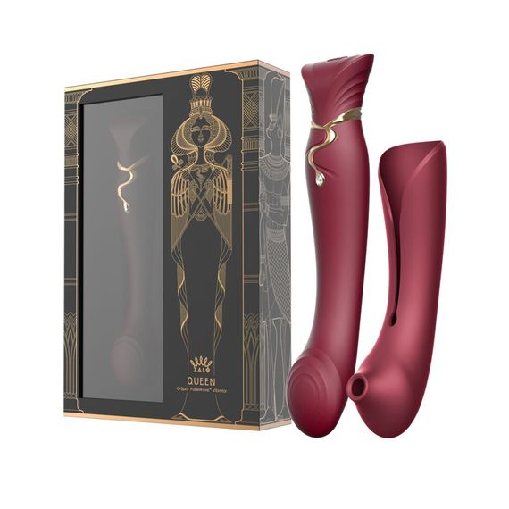Смартвібратор 3в1 Zalo — Queen Set Wine Red, пульсівна перлина та вакуум, кристал Swarovski | Зображення 9