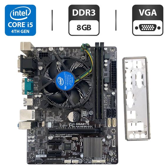 Комплект: материнська плата Gigabyte GA-H81M-D2V / Intel Core i5-4570 (4 ядра по 3,2 - 3,6 ГГц) / 8 ГБ DDR3 / Intel HD Graphics 4600 / Роз'єм LGA1150 / Кулер BOX б/в