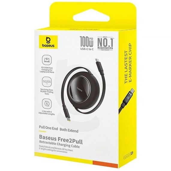 Дата кабель Baseus Free2Pull Mini Retractable Type-C to Type-C 100W (2m) (P10364500113) Cluster Black | Зображення 3