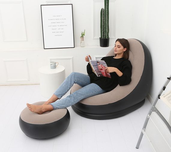 Надувне садове крісло з пуфиком Air Sofa Comfort zd-33223, велюр, 76*130 см | Зображення 4