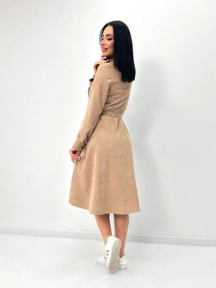 Женское модное вельветовое платье миди с поясом GF08575 цвет бежевый, размер 50/52 | Зображення 1