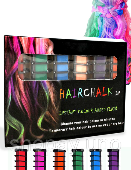 Набір крейди для волосся 6  шт Hair chalk Різнокольорові барвники гребінець для дітей та дорослих