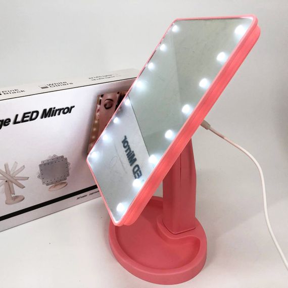 Зеркало для макияжа с 16 LED подсветкой Mirror, косметическое зеркало с подсветкой. Цвет: розовый | Зображення 6