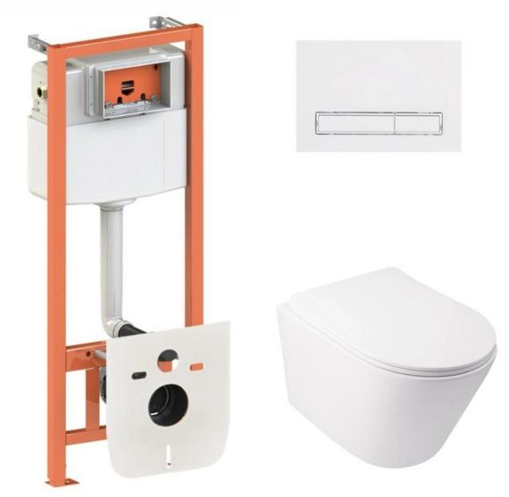 Набір Qtap Nest 4 в 1 підвісний унітаз Swan Ultra Quiet 485x360x320 + комплект інсталяції QT16335179W45155